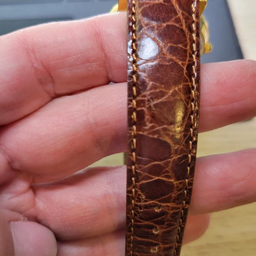 Carriage Services Logo Mens Gold Tone Watch Brown  Band Analog Quartz